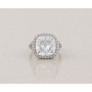 Sterling Silver Cushion Cut Cubic Zirconia Halo Ring Size 6 1/4 Sparkly